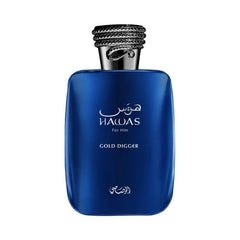 Rasasi Hawas Gold Digger EDP 100ML men's woody fragrance with pear, mint, vanilla and amber available in Doha Qatar
